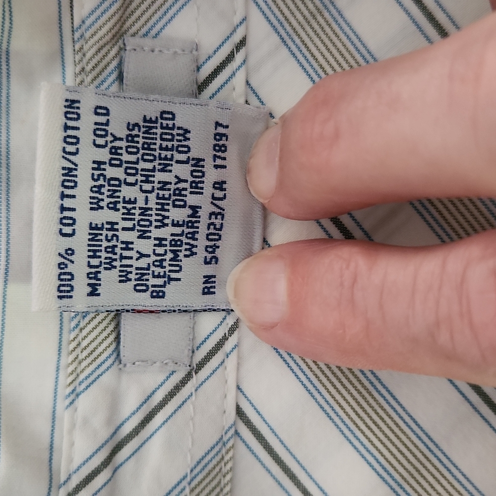 Old Navy, Men's,M,  Button Down Collar, White, w Green & Blue Stripe - Picture 8 of 9